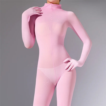 Plus Size Sexy Women 120D Five Finger Glove Sleeve Bodysuit Seamless Tight Warm High Elastic Shaping Cosplay Unisex Fit Jumpsuit