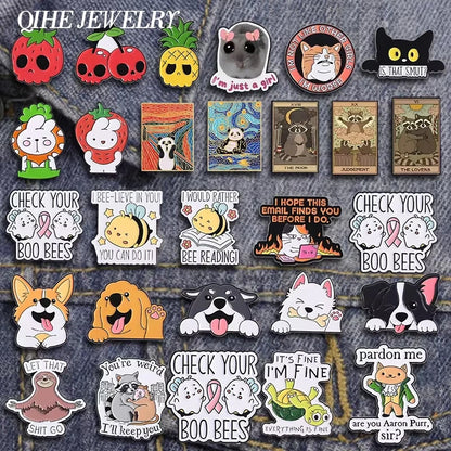 Cartoon Cute Dog Raccoon Rabbit Brooch Enamel Pins Creative Animal Quotes Brooch Lapel Badge Backpack Accessories Jewelry Gift