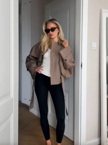Trendy Plaid Cropped Trench Coat Women Chic Lapel Double Breasted Belted Waist Tie Long Sleeve Jacket Fall Windbreaker Outerwear