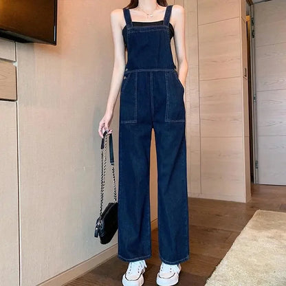 Spring Autumn Femme Jumpsuits Jeans Pants Ladies Straight-leg Denim Pantalons Korean Women High Waist Cowboy Overalls Trousers