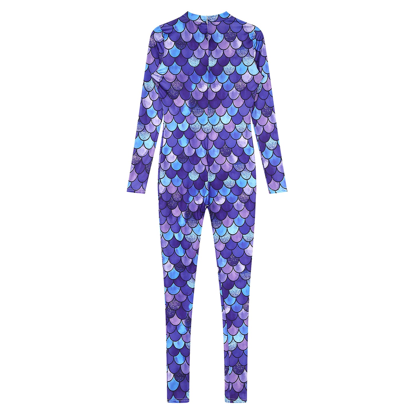 Womens Rash Guard One Piece Swimsuit Mermaid Fish Scale Print Long Sleeve Back Zipper Full Body Tops Sexy Swimwear Jumpsuit