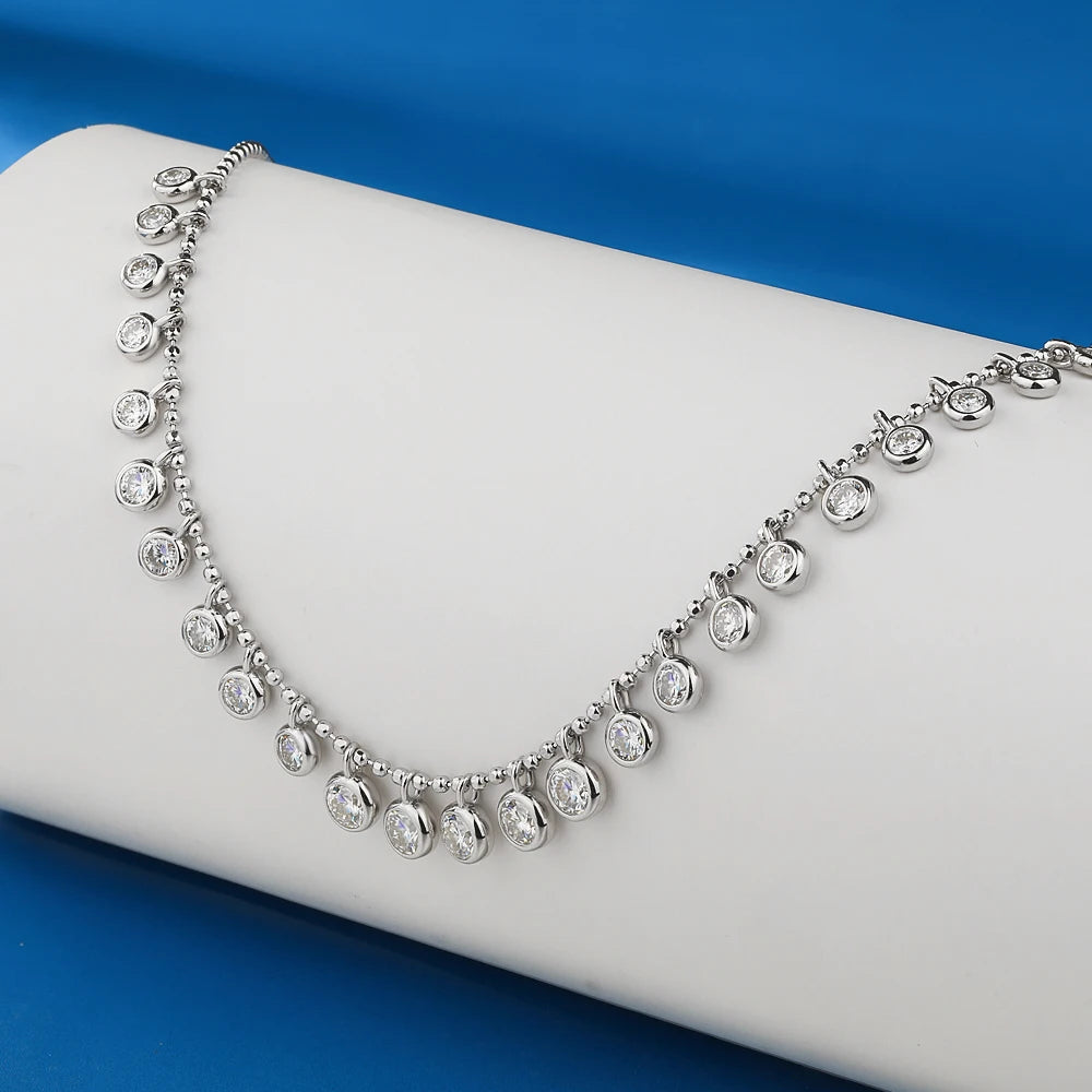 Bezel Set 4.5cttw Full Moissanite Gradient Necklace for Women Sparkling Round Bubble Diamond Neck Chain S925 Silver Jewelry Gift
