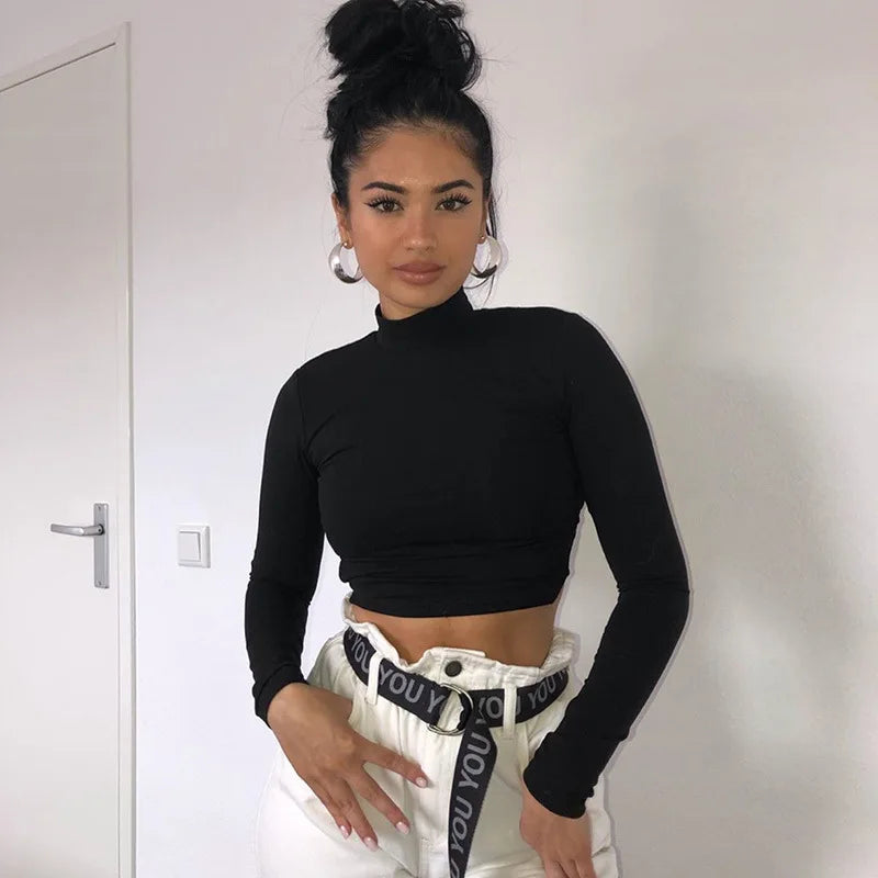 Cross-border women's hollow sexy slim-fit exposed T-shirt lace-up long-sleeved top base shirt street hipster spot