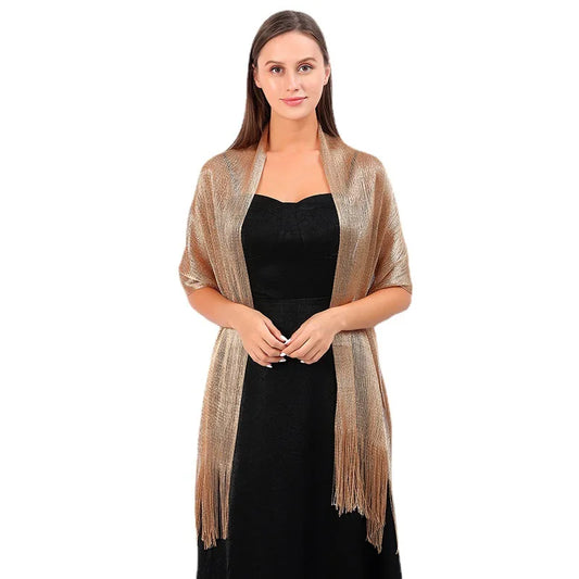 Metallic Silk Scarf Bridal Evening Gown Accessory For Women Wedding Party Prom Bridal Shawl Gold Silver Thread