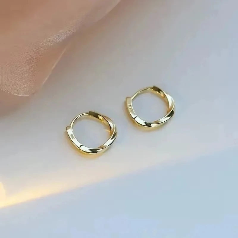 925 Sterling Silver Round Stud Earrings for Women Simple Inlaid Design Hoops Earrings Wedding Party Jewelry Accessories Gifts