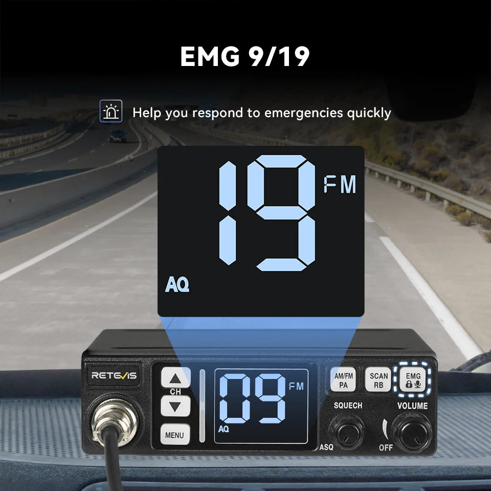 Retevis MB3/MB63 CB Radio Station Long Range Communication Professional Car Mobile Ham Radio AM FM Channel 9/19 VOX For Truckers
