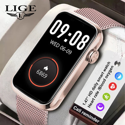 LIGE 1.47'' Smart Watch Women Men Smart Bracelet Heart Rate Step Count Sport Fitness Health Monitor Waterproof Smartwatch Ladies