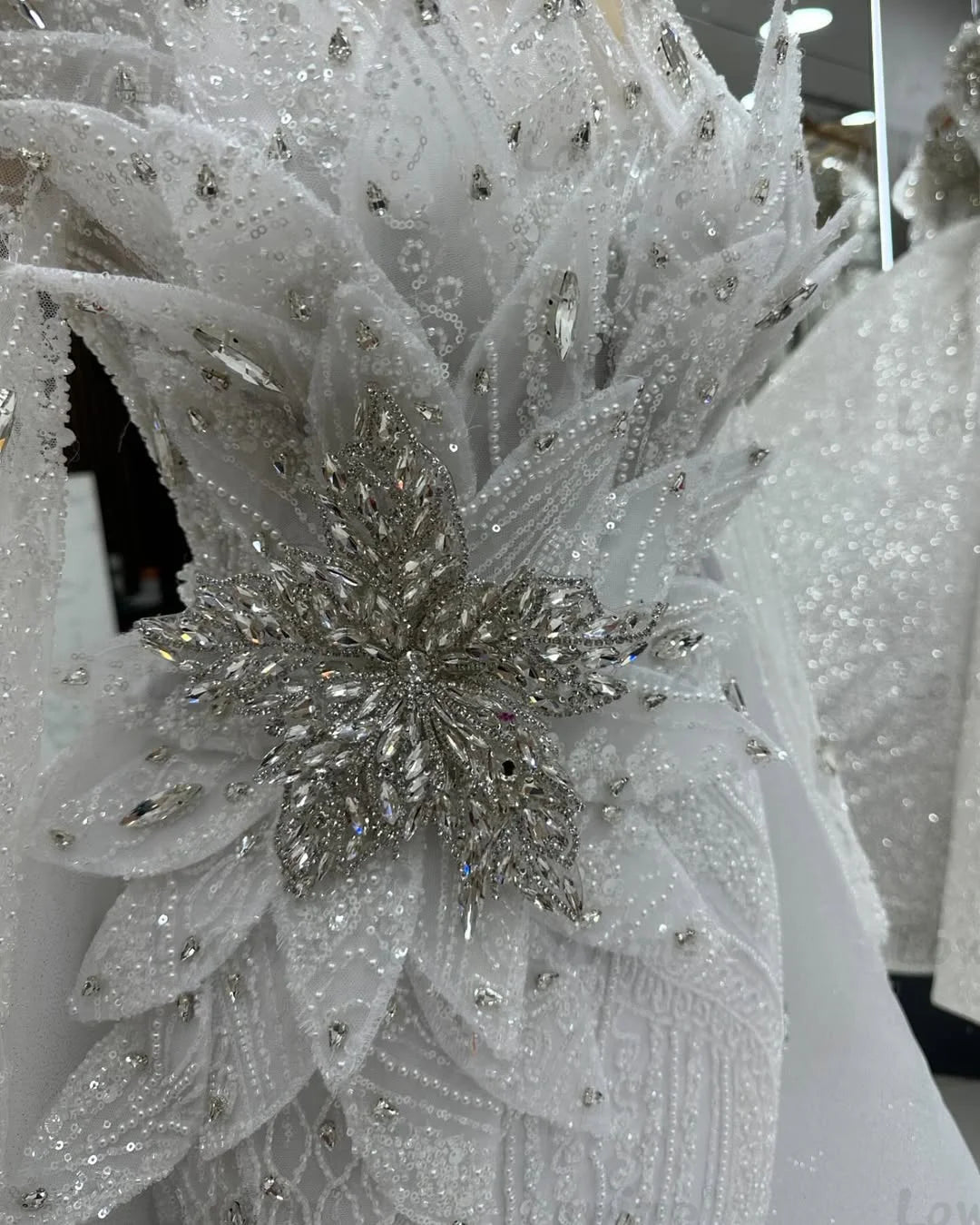 2025 White 2 In 1 Long Prom Dresses Customized Crystals 3D Leaf Arabic Mermaid Wedding Party Dress Engagement Gown Prom Dresses