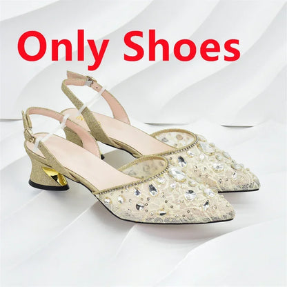 New Arrival African Wedding Shoes and Bag Set with Rhinestone Italian Design Shoes with Matching Bags Nigerian Lady Party Pumps