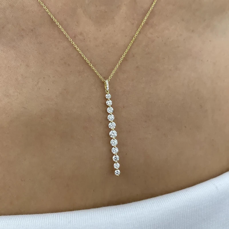 Lnngy Sparkling 11-Stones Moissanite Diamond Necklace  for Women 14K Gold Filled Long Drop Pendant Necklace Glamour Jewelry Gift