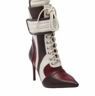 Punk Style Bling Rhinestone Pointed Toe Mid-Calf Women Boots Stiletto High Heels Lace Up Design Large Size Fashion Show Shoes
