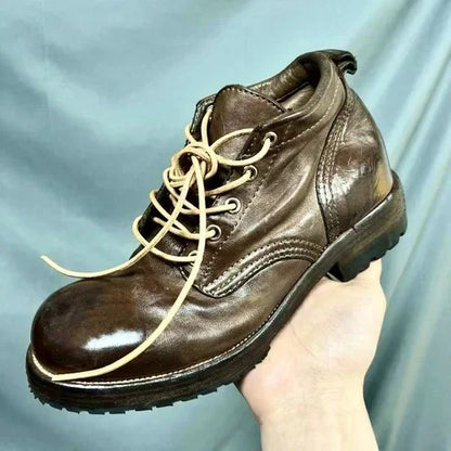 Men's Genuine Leather Goodyear-Boots Retro Work Dress Shoes Washed Horse Leather Casual Men's Shoes