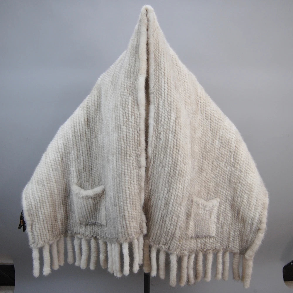 Hot Sale Women Winter Knitted Real Mink Fur Scarf Shawl Natural Warm Mink Fur Pashmina Lady Long Style 100% Genuine Fur Scarves