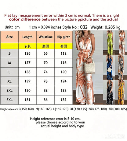 New Summer Sleeveless Halter Jumpsuits for Women Backless Print Lace-up Wide-leg Women Jumpsuit Rompers Womens Jumpsuit