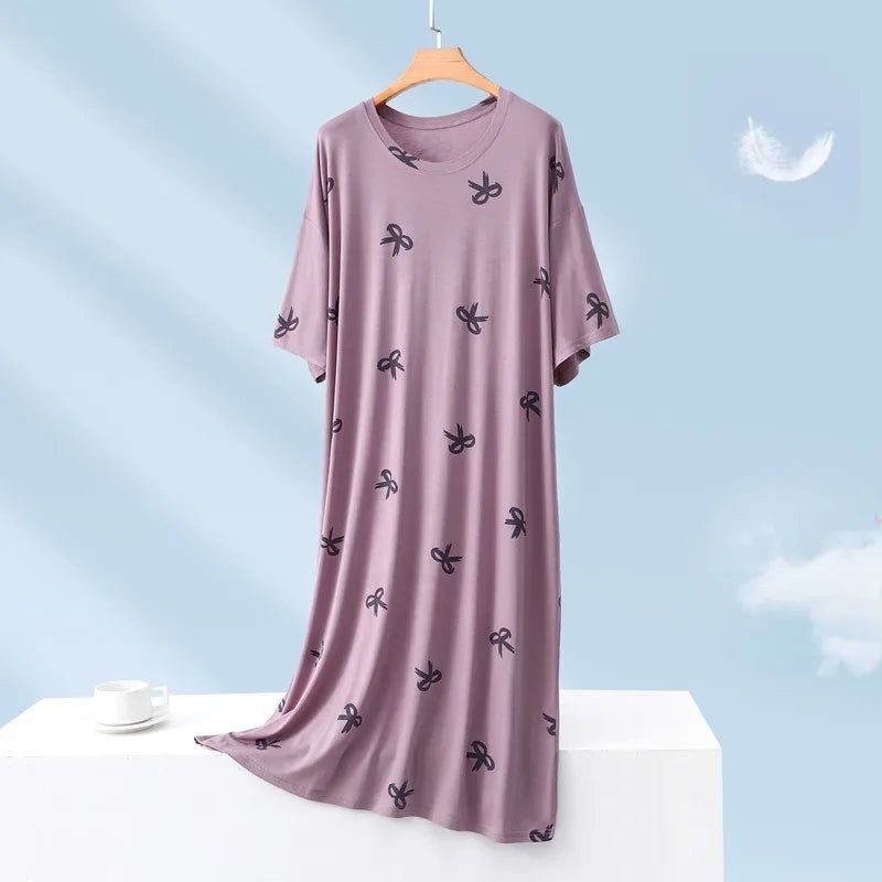 150kg Plus Size Summer Lazy Short Sleeve Long  T-Shirt Dress Korean Oversized Loose Nightgown Maternity Sleepwear Home Clothes