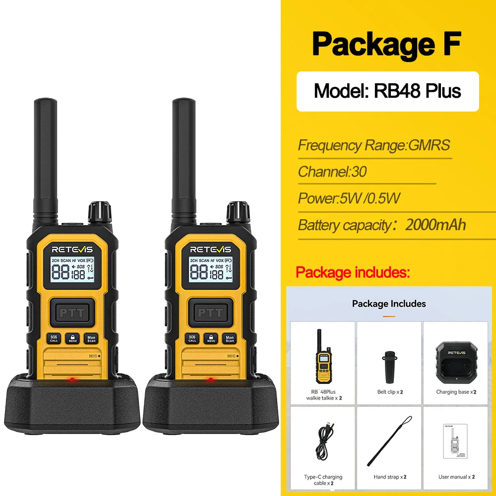 Retevis RB648Plus IP67 Waterproof Walkie Talkie LCD Display Walkie-talkie Long Range Dual PTT Heavy Duty 2 Way Radio for Factory