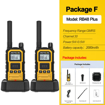 Retevis RB648Plus IP67 Waterproof Walkie Talkie LCD Display Walkie-talkie Long Range Dual PTT Heavy Duty 2 Way Radio for Factory
