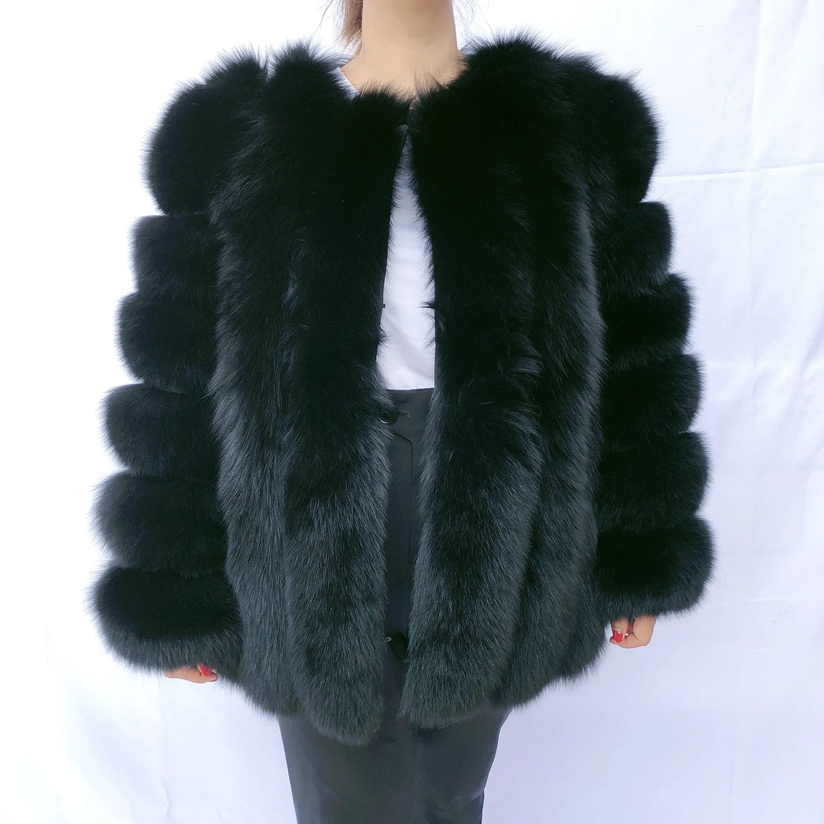 HUAQIUMEISI Real Fox Fur Coat Women's Autumn and Winter Vertical Bar Natural Fox Jacket New Fashion Silver Fox Fur Coat