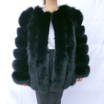 HUAQIUMEISI Real Fox Fur Coat Women's Autumn and Winter Vertical Bar Natural Fox Jacket New Fashion Silver Fox Fur Coat