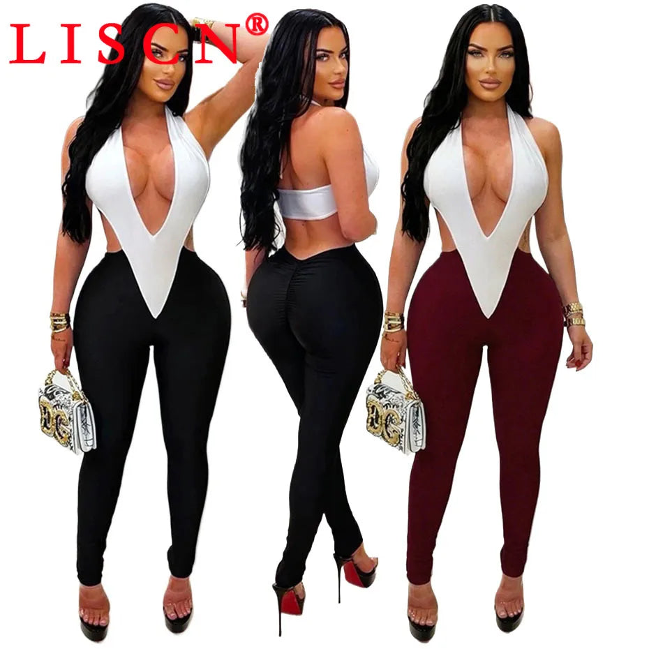 10 Wholesale Rompers Women Sleeveless Halter Lace Up Backless Jumpsuits Sexy Foot-pressing Y2k Fashion Clothing K17113
