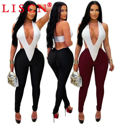 10 Wholesale Rompers Women Sleeveless Halter Lace Up Backless Jumpsuits Sexy Foot-pressing Y2k Fashion Clothing K17113