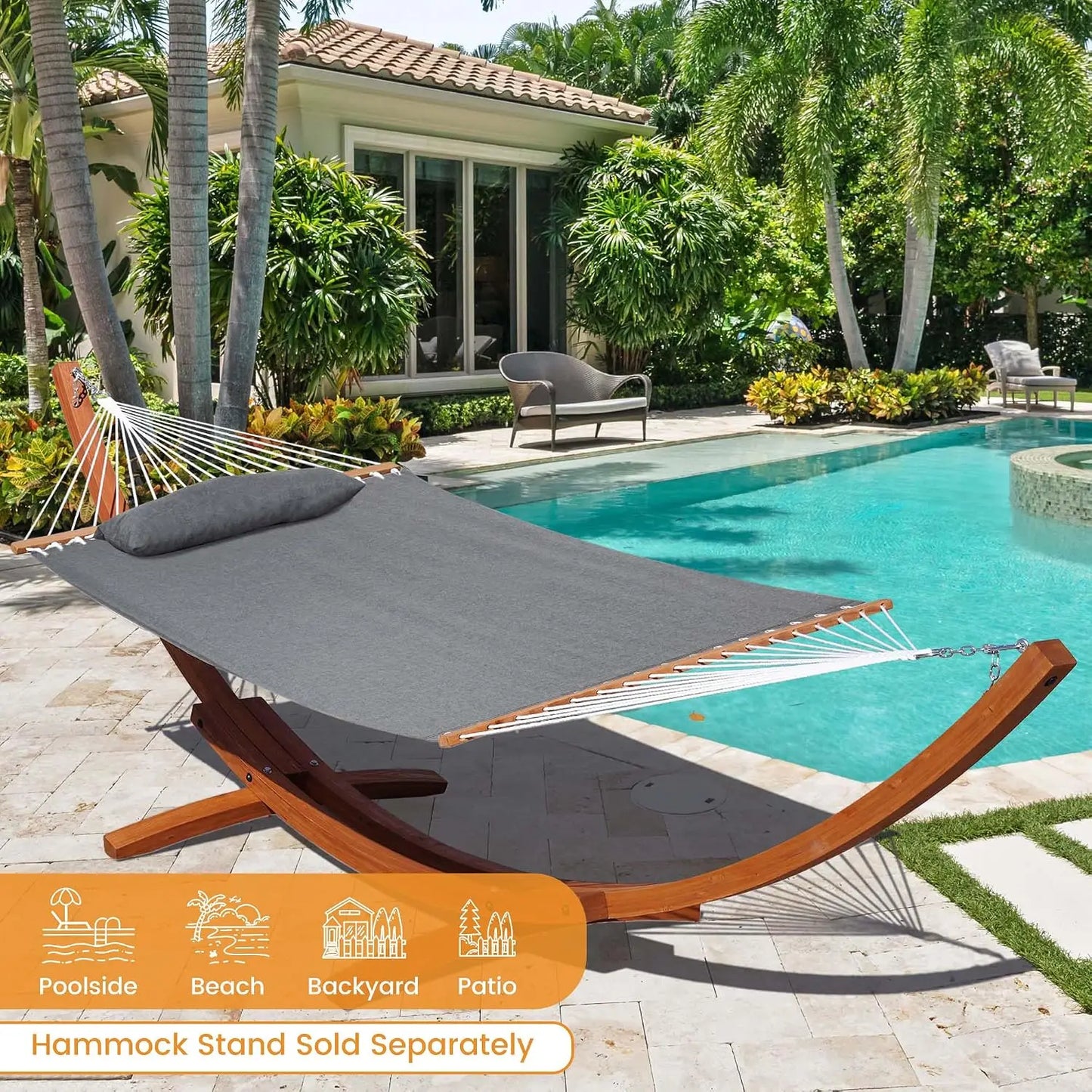 12 FT Double Outdoor Hammock with Sunbrella Fabric, Fade Resistant for Patio & Garden