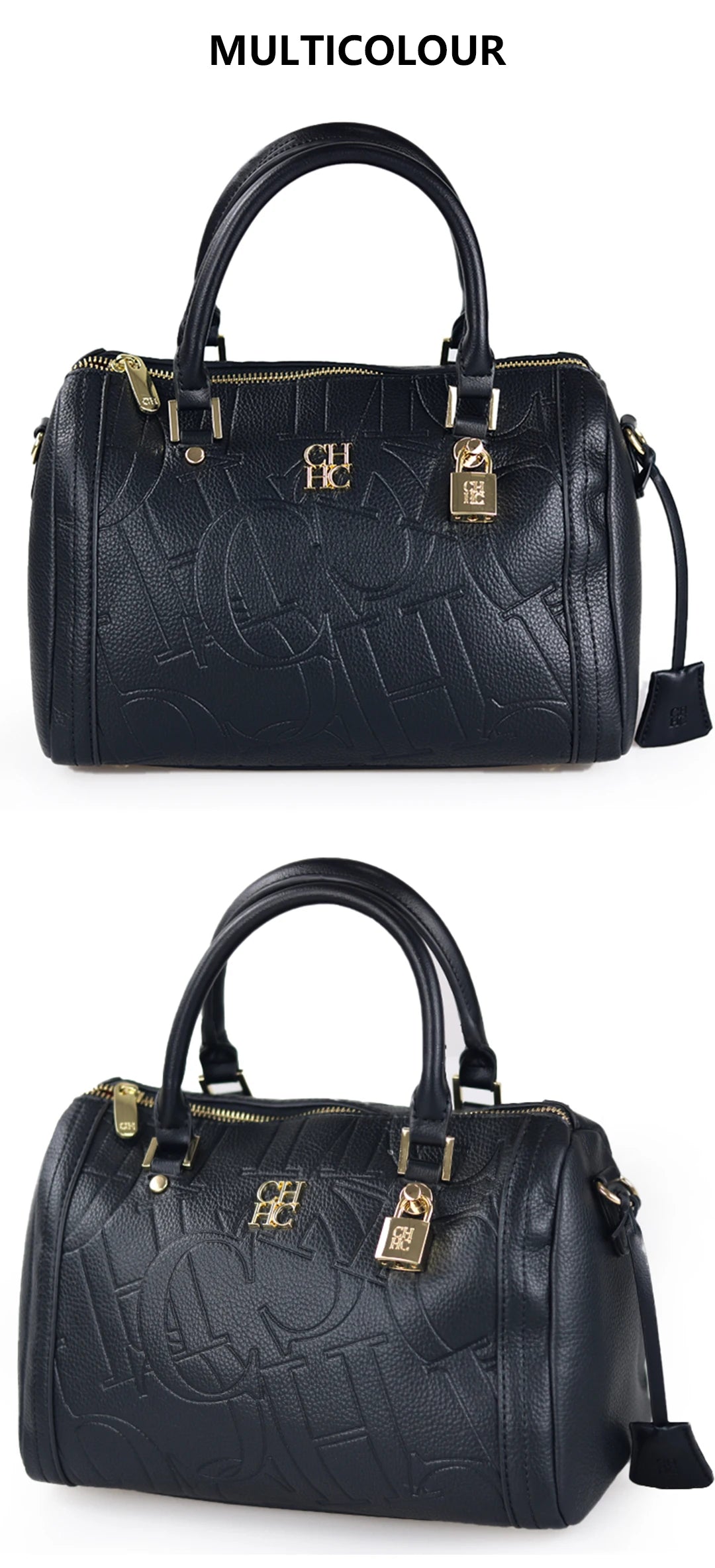 CH Boston Bag Women Metal Lock Handbag Double Top Handle Detachable Crossbody Strap Daily Travel Ladies Shoulder Purse