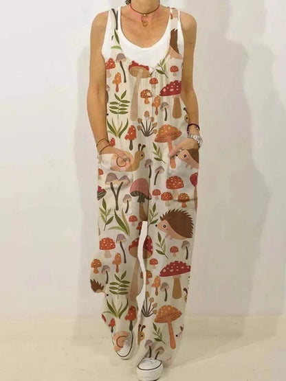 Women's Sleeveless Jumpsuit 2022 Summer Boho Floral Wide Leg Long Pants Rompers Ladies Strap Plus Size Casual Loose Bib Trousers