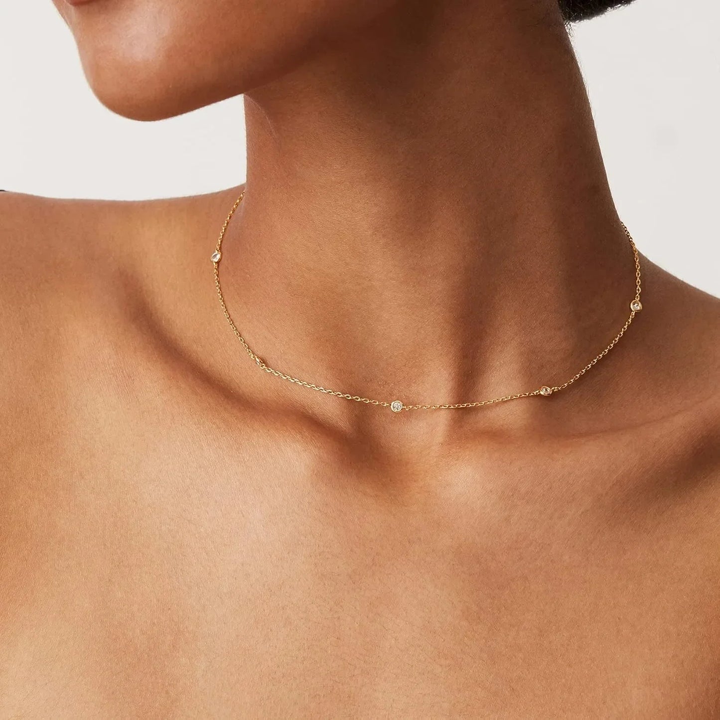 K Gold Plated Station Necklace Silver Plated Diamond Necklace For Women Simulated Diamond Necklaces Gift for Women CZ Chain