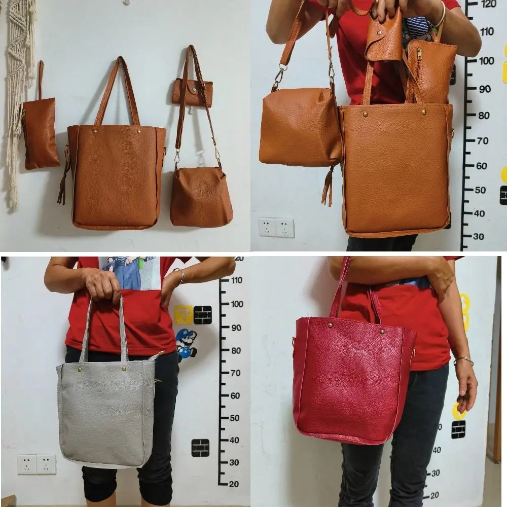 4Pcs/set PU Leather Crossbody Bags High Capacity Women Bag Set Pattern Portable Shoulder Bags Purse Simple Ladies Handbag