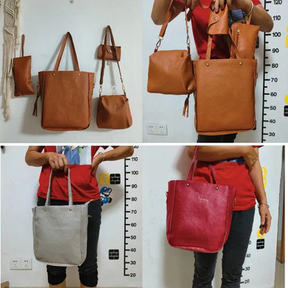 4Pcs/set PU Leather Crossbody Bags High Capacity Women Bag Set Pattern Portable Shoulder Bags Purse Simple Ladies Handbag