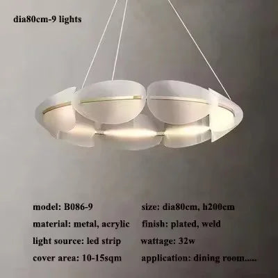Nordic Leaf Chandelier Modern Acrylic Ring Light Living Dining Room Lighting Decor Home Bedroom Kitchen Hanging Lights Luminaire