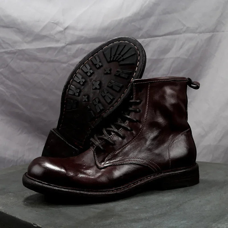 Goodyear-Welding High Heavy Water Washed Horse Leather Retro Worn High Top Men's Shoes Work Clothes Motorcycle Boots