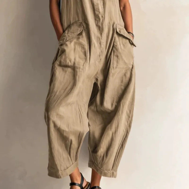 Jumpsuits Women Rompers Summer Fashion Sleeveless Lapel Loose Comfortable Solid Pocket Vacation Casual Jumpsuits Womens Clothing