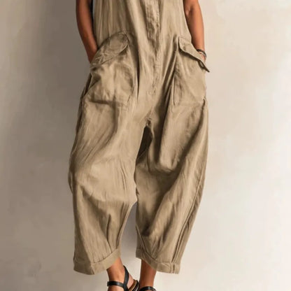 Jumpsuits Women Rompers Summer Fashion Sleeveless Lapel Loose Comfortable Solid Pocket Vacation Casual Jumpsuits Womens Clothing