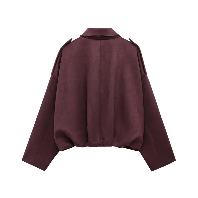 MUJER Faux Suede Bomber Jackets for Women Zip Oversized Jacket Woman Outerwears Padded Varsity Jackets Streetwear Women's Coats