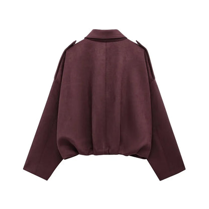 MUJER Faux Suede Bomber Jackets for Women Zip Oversized Jacket Woman Outerwears Padded Varsity Jackets Streetwear Women's Coats