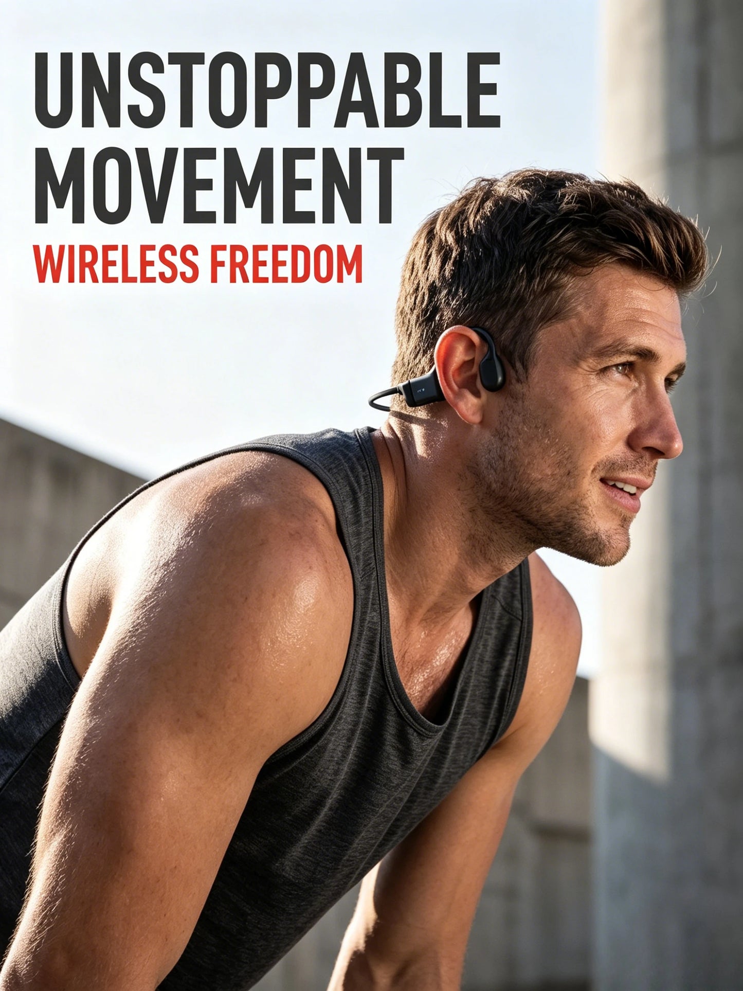 2026 New Bluetooth 5.3 Bone Conduction Headphones Open-Ear Wireless Earphones, 20H Long Battery ENC Mic, Lightweight Sweatproof for Running