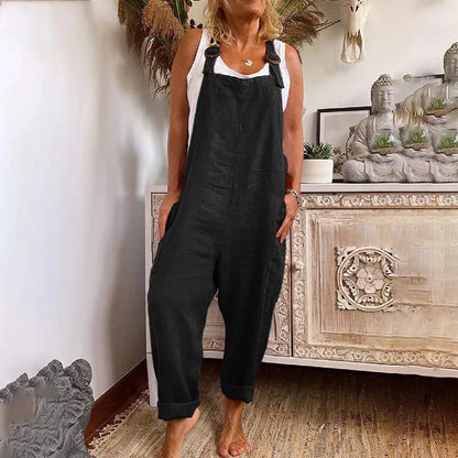 Jumpsuits women 2026 rompers New wide-leg adjustable buttoned cotton linen pocket workwear jumpsuits women's clothing