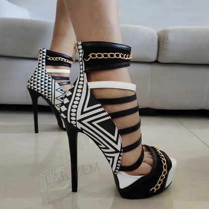 LAIGZEM Women Platform Sandals Back Zip Stiletto High Heels Pumps Multi Colors Prom Ladies Shoes Woman Big Size 41 43 44 46 52