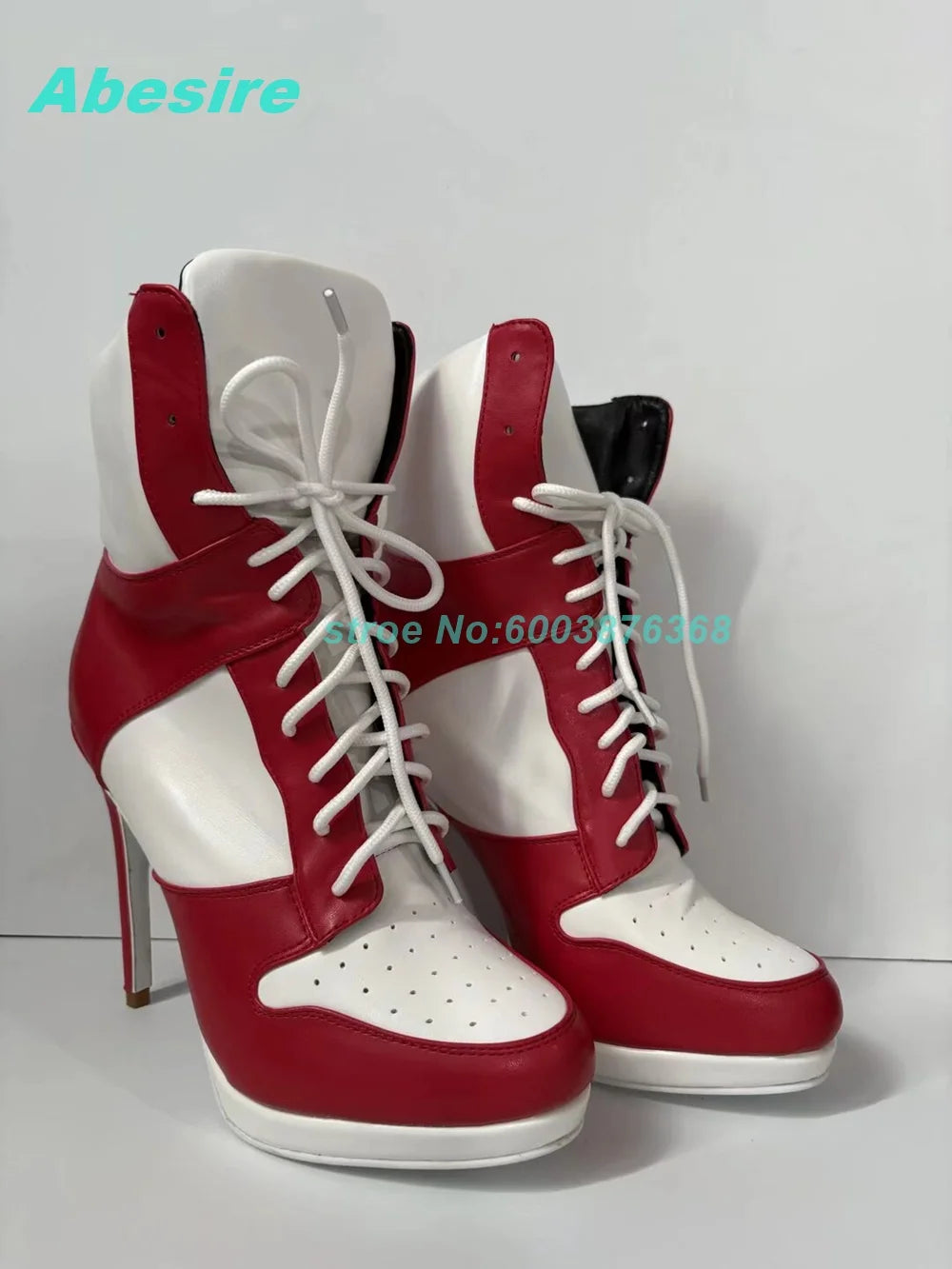Mixed-Color Air Mesh Cross-Tied Ankle Boots Round Toe Thin Heels Platform Shoes for Women Casual Concise Daily Comfortable Shoes