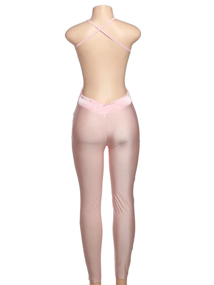 kliou Cross Pleated Women Jumpsuits Sexy Stunning Bandage Backless Silky Skinny Overalls Female Summer Party Clubwear One Piece