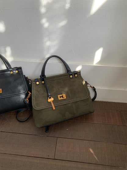 High Quality Retro Top-handle Bags For Women 2025 Winter New Designer Handbags Luxury Flap Shape PU Suede Shoulder Crossbody Bag