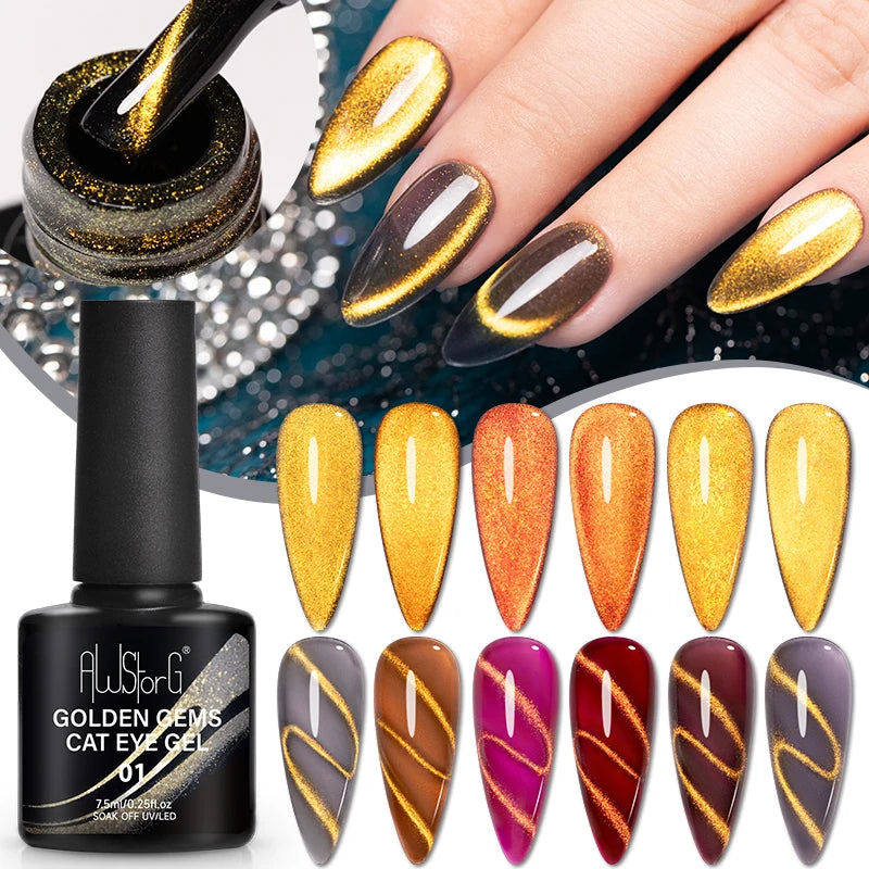 7.5ml Golden Light  Magnetic Gel Golden Gems Magnetic Gel Nail Polish Cat Nail Sparkling Glitter Semi Permanent Varnish