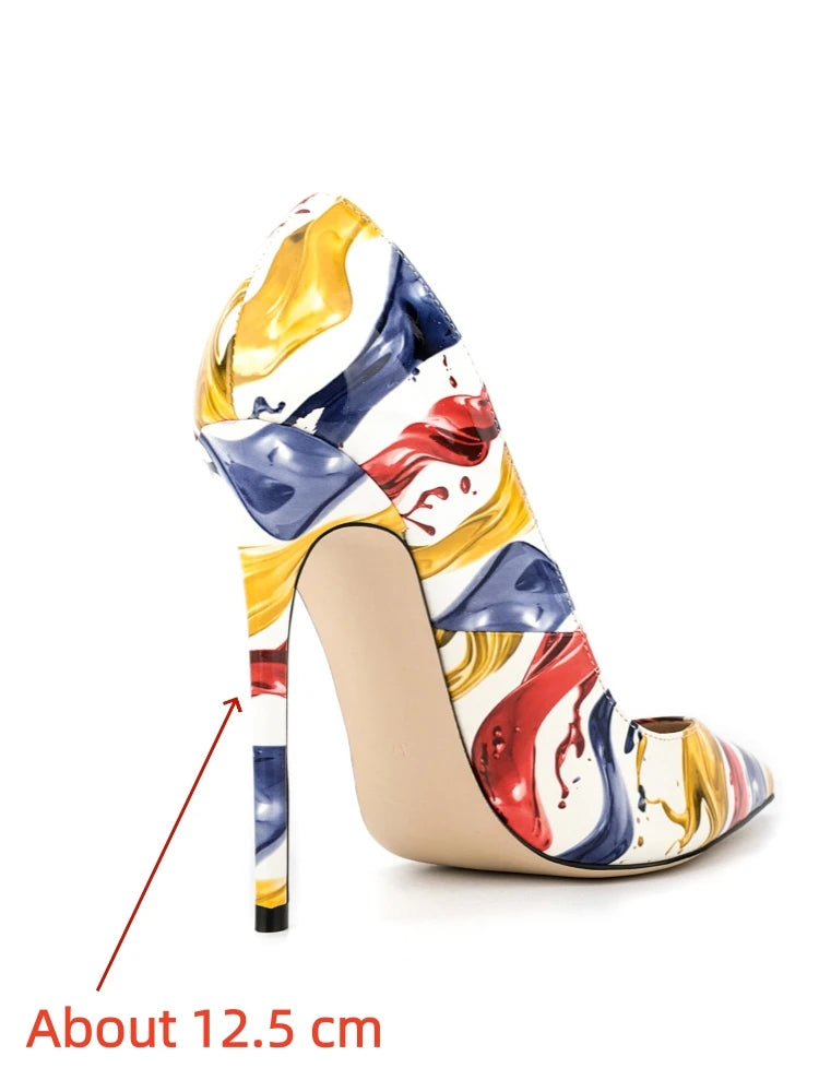 Multicolor Abstract Graffiti Print Pointed Toe Stiletto Pumps, Women Thin Heel Evening Shoes for Wedding, Formal Party and Night