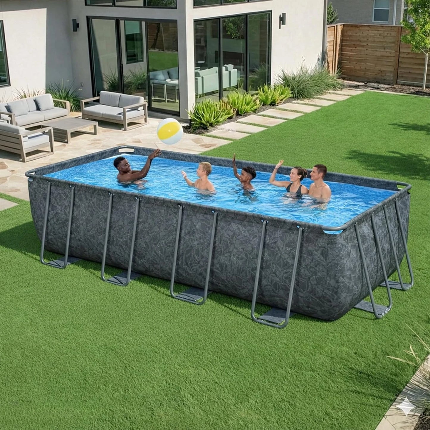 APX 365 18' x 9' x 52" Above Ground Pool, Rectangular Metal Frame Outdoor Swimming Pool Set with Sand Filter Pump,, Customized