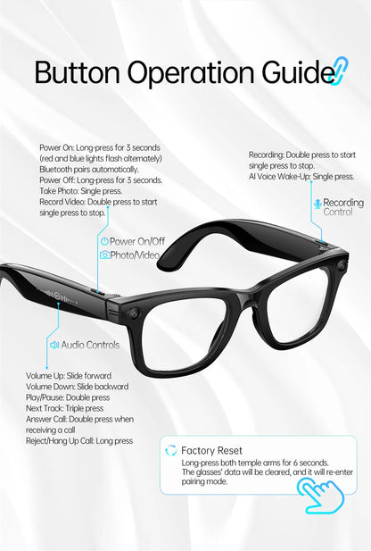 13MP HD Camera Smart Glasses AI Translation Anti-shake Photography Video Recording WIFI Transmission Bluetooth Sports Sunglasses