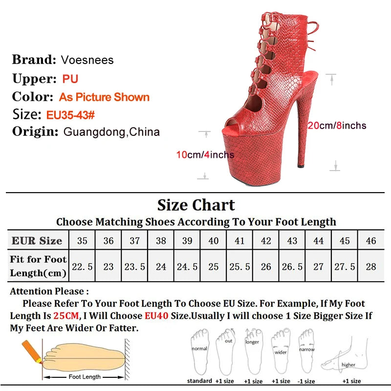 Strappy Women Boots 20CM Thin High Heels Lace-up Hollow Out Sexy T Show Red Shoes 2026 New Women Platform Peep Toe Short Booties