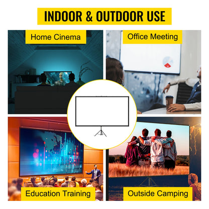 SucceBuy 100 Inch Tripod Projector Screen with Stand 16:9 4K HD Portable Projection Home Cinema for Indoor & Outdoor Projection