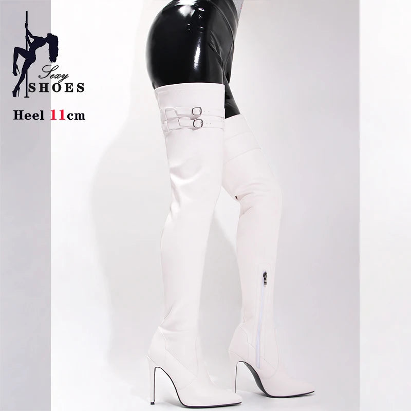 Long Boots for Women White Sexy Over Knee Boots Pointed Toe High Heels Autumn Winter Ladies Shoes Side Zipper Thigh High Boots